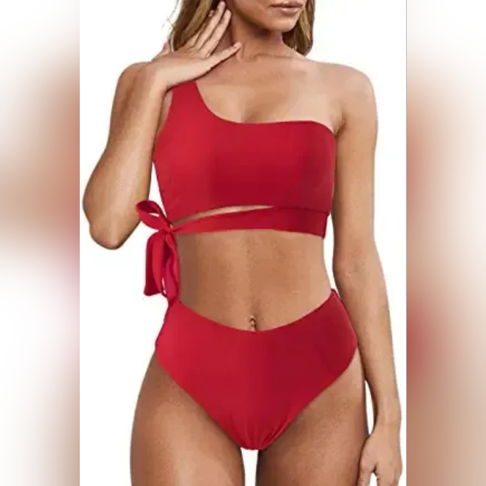 Sale NWT One Shoulder High Waisted Bikini Tie High Cut 2PC Swimsuits 🩱
